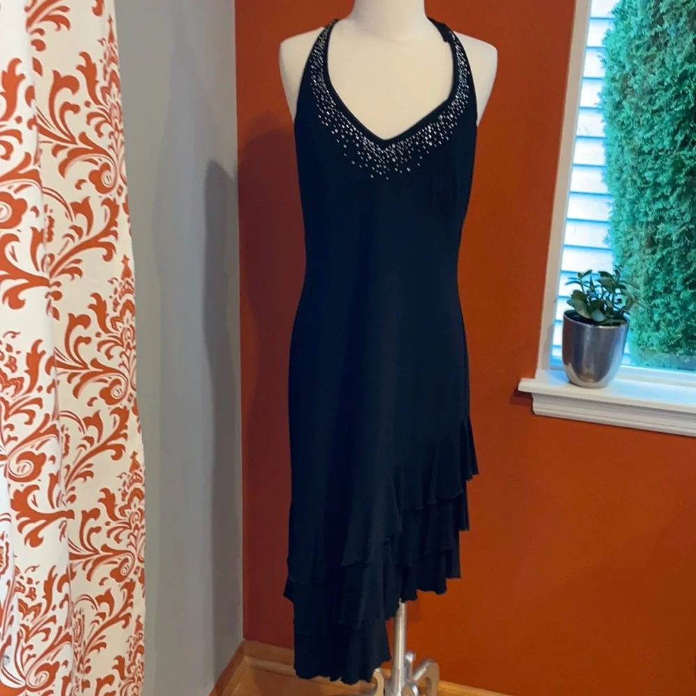 Onyx Nite Rhinestone Halter Dress